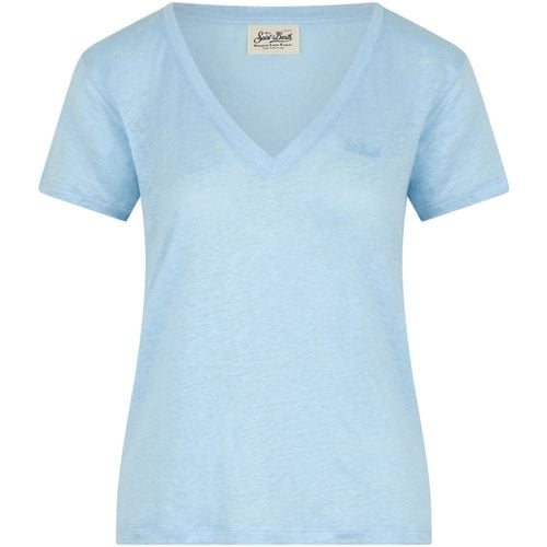 T-shirt & Polo T-shirt donna scollo a V celeste con logo - Mc2 Saint Barth - Modalova