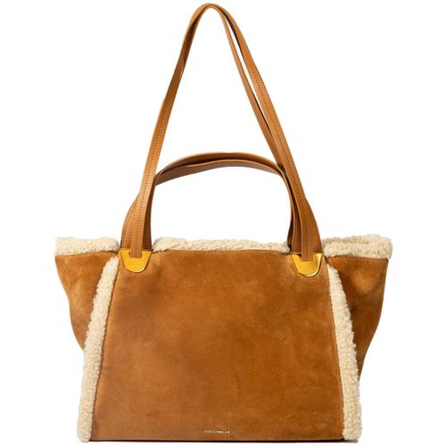 Borsa Shopping Oliver medium in suede ed inserti eco shearling - Coccinelle - Modalova