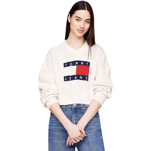 T-shirts a maniche lunghe TJW VNECK CENTER FLAG SWEATER EXT - Tommy Jeans - Modalova