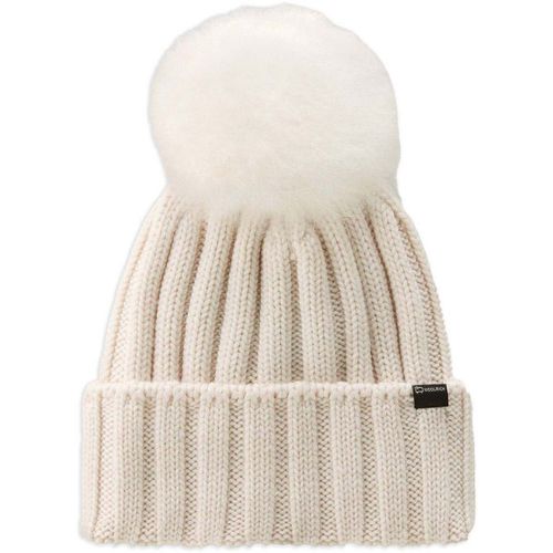 Cappellino Berretto In Pura Lana Vergine Con Pon-Pon In Cashmere Latte - Woolrich - Modalova