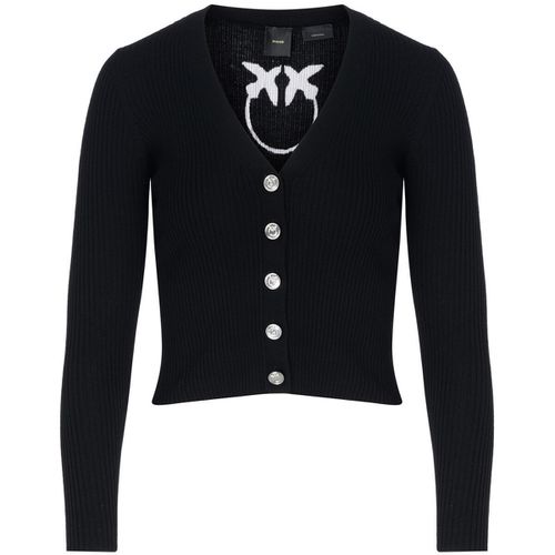 Maglione Cardigan a coste nero con intarsio logato - Pinko - Modalova