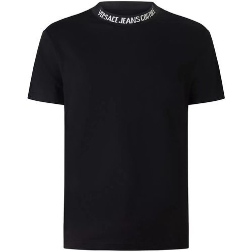 T-shirt T-shirt nera con logo sul colletto per uomo - Versace Jeans Couture - Modalova