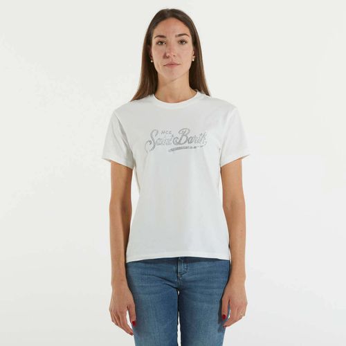 T-shirt t-shirt bianca logata con strass - Mc2 Saint Barth - Modalova