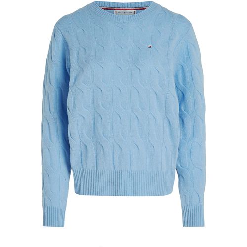 Maglione Pullover a maglia intrecciata in pura lana azzurro - Tommy hilfiger - Modalova