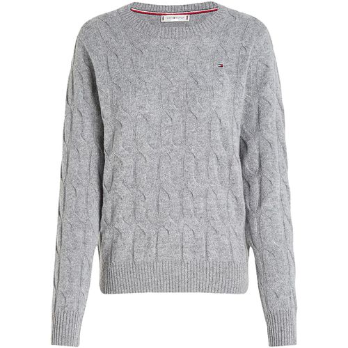 Maglione Pullover a maglia intrecciata in pura lana grigio - Tommy hilfiger - Modalova