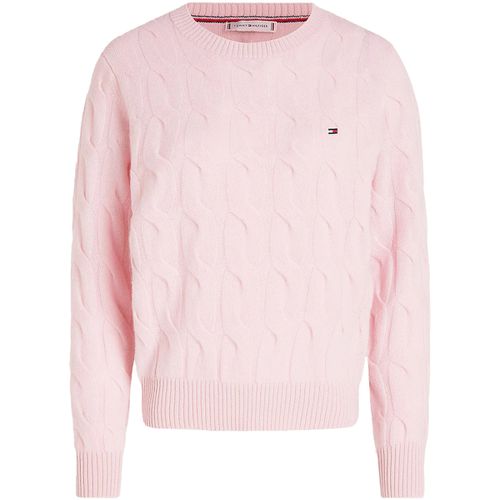 Maglione Pullover a maglia intrecciata in pura lana rosa - Tommy hilfiger - Modalova