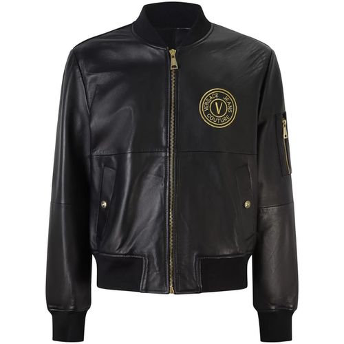 Giubbotto Bomber in pelle con logo per uomo - Versace Jeans Couture - Modalova