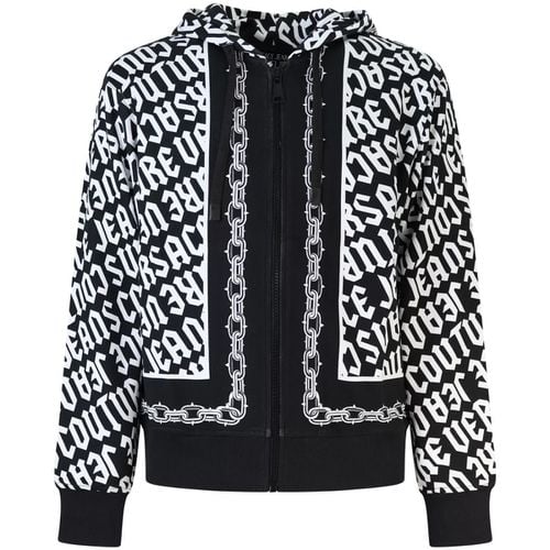 Felpa Felpa nera con zip e fantasia all over per uomo - Versace Jeans Couture - Modalova