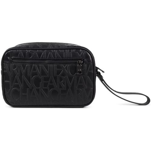 Borsa Shopping Pochette nera con logo all over per uomo - EAX - Modalova