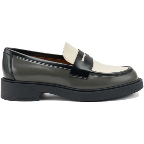 Scarpe MOCASINI IN PELLE SPAZZOLATA TRICOLORE GREY NERO - Frau - Modalova