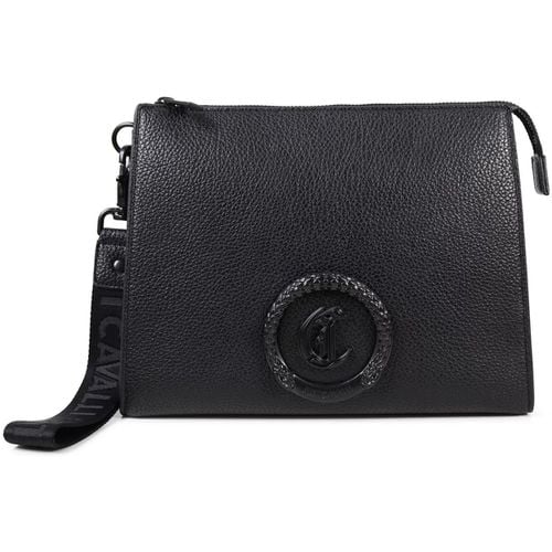 Borsa Shopping Pochette nera con mini logo per uomo - Roberto cavalli - Modalova