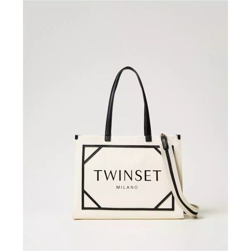 Borsa a spalla BORSA SHOPPER IN CANVAS CON LOGO - Twin set - Modalova