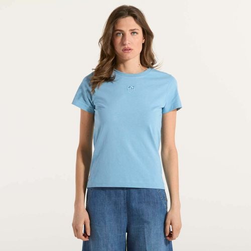 T-shirt T-shirt maniche corte logo ricamato azzurra - Pinko - Modalova