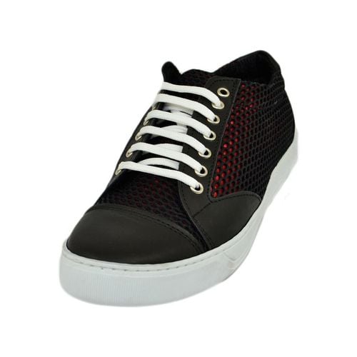 Sneakers Sneakers scarpa bassa uomo tessuto lycra vera pelle nero fondo - Malu Shoes - Modalova