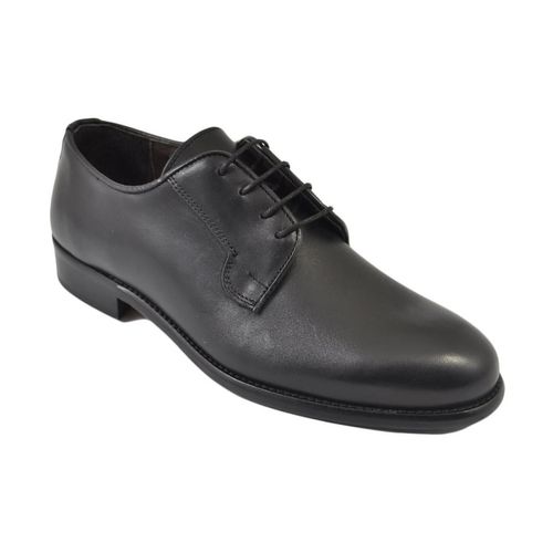 Classiche basse Scarpe uomo stringate vera pelle nera spazzolata a mano fondo c - Malu Shoes - Modalova