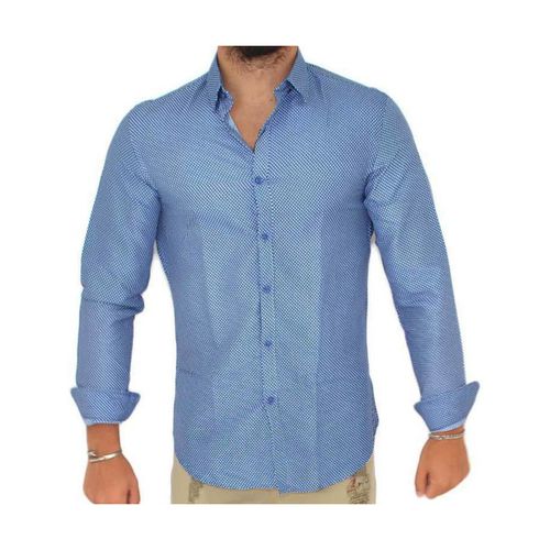 Camicia a maniche lunghe Camicia uomo cotone blu collo rigido manica lunga motivo astrat - Malu Shoes - Modalova