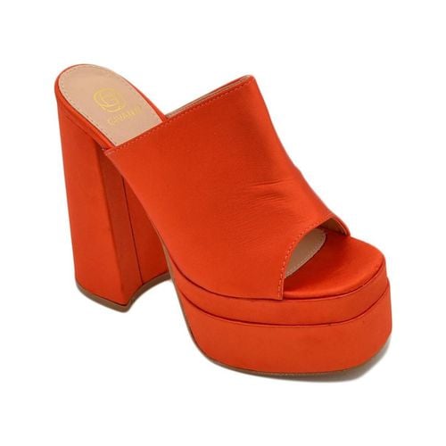 Sandali SABOT DONNA TACCO IN RASO ARANCIONE TACCO DOPPIO 15 CM PLATEAU - Malu Shoes - Modalova