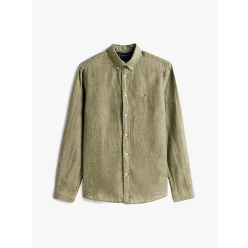 Camicia a maniche lunghe MW0MW34602 LINEN PIGMENT DYED-PLI BATTLE GREEN - Tommy hilfiger - Modalova