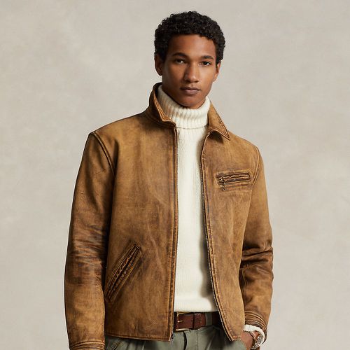 Leather-Trim High-Pile Fleece Jacket