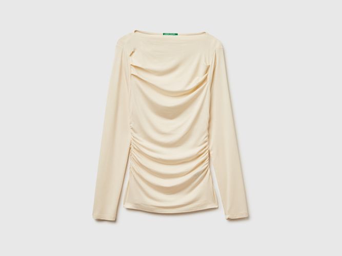 Benetton, T-shirt Ajusté À Col Bateau, Taille: L, Crème - United Colors of Benetton - Modalova