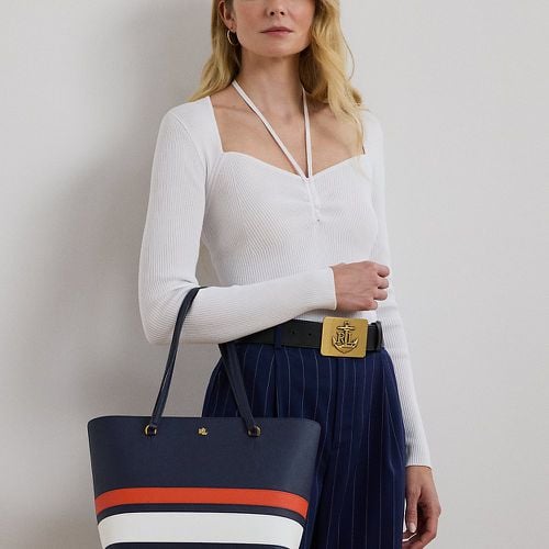 Striped Leather Medium Karly Tote Bag - Lauren - Modalova