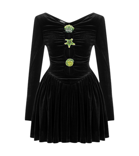 BLACK MINI VELVET DRESS WITH OPENINGS ON CENTER FRONT - Sudietuz - Modalova