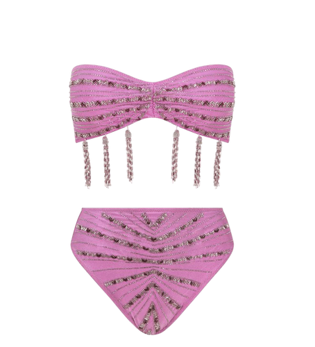 Lara High Rise Angular Beading Bikini Set Pink - Oceanus Swimwear - Modalova