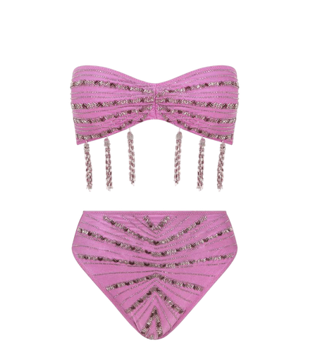 Lara High Rise Angular Beading Bikini Top Pink - Oceanus Swimwear - Modalova