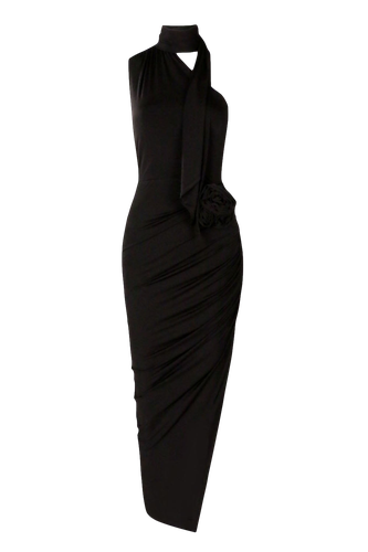 Sienna Black Flower Midi Dress - Lora Istanbul - Modalova