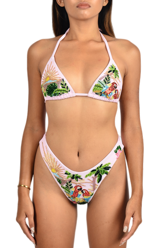 Charli Embellished Premium Pink Tropical Bikini - Oceanus Swimwear - Modalova