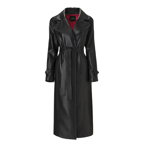 Belted leather trench coat in black - Lita Couture - Modalova