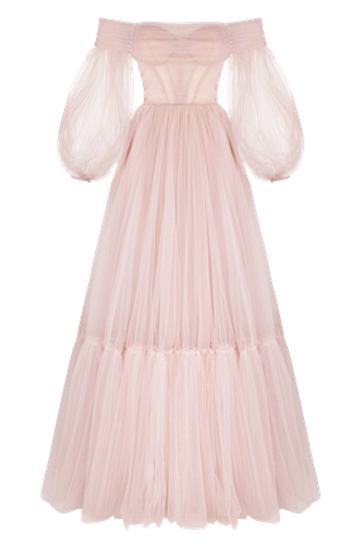 Misty Rose Sheer Sleeves Maxi Tulle Dress - Milla - Modalova