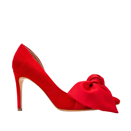Samantha red suede and oversized red satin bow open sided stiletto - Ginissima - Modalova