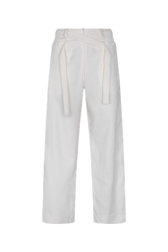 WHITE LINEN DOUBLE BELT PANTS - Ascendia - Modalova