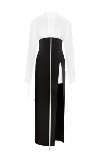 Elegant 3-piece set with white silk blouse, white mini skirt, and crepe maxi skirt, Xo Xo - Milla - Modalova