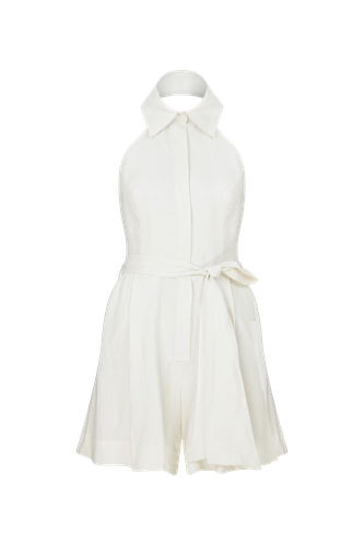 Mindy Linen Playsuit in White Sand - Nazli Ceren - Modalova