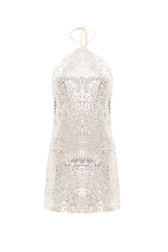 Nina Silver Sequined Halter Mini Dress - Lora Istanbul - Modalova