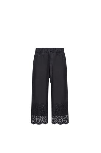 Black Pyjamas Lace-trimmed Cropped Trousers in Silk - INNNA - Modalova