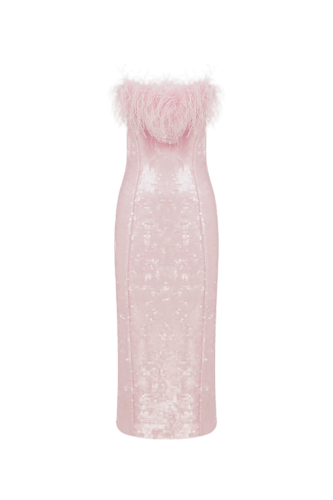 Drew - Strapless Midi Sequin Dress With Feather Details - ILA - Modalova