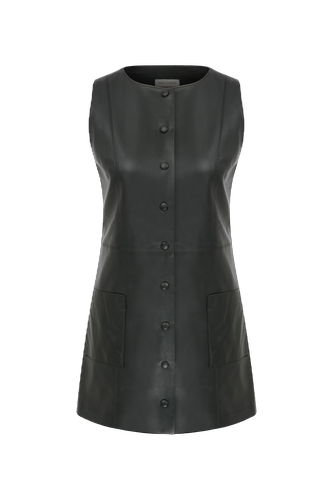 Odette Vegan Leather Mini Dress in Noire - M - Clothing - Nazli Ceren - Modalova