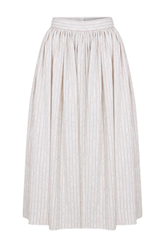 Lou Lou Striped Linen Midi Skirt in Walnut - Nazli Ceren - Modalova