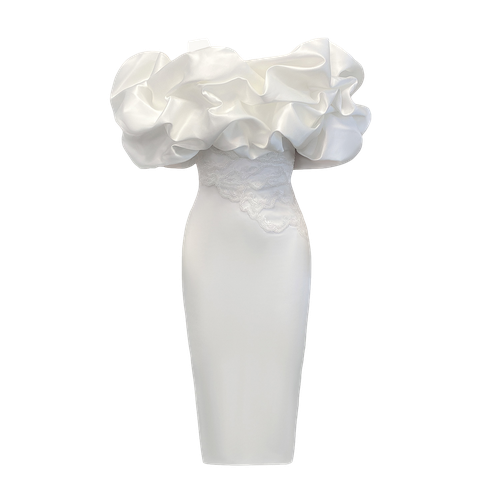 Puff Off Shoulder White Civil Wedding Dress With Beaded Applique - ANITABEL - Modalova