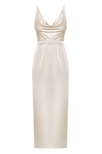 AMILA beige satin backless maxi dress - UNDRESS - Modalova