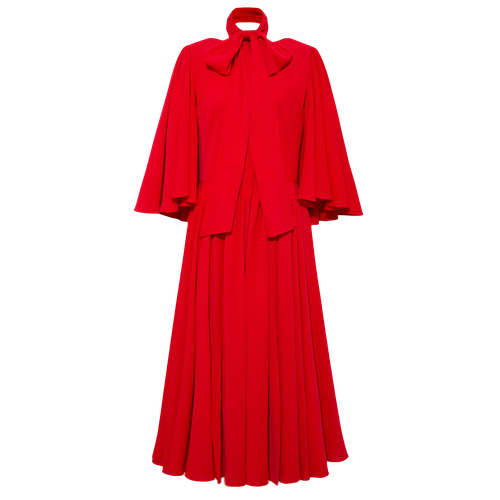 Bow Tie Neck Pleated Midi Dress - Scarlet Red - Femponiq - Modalova