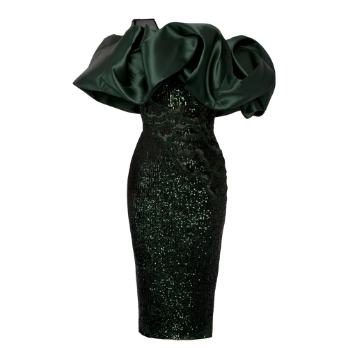 Structured Puffed Off The Shoulder Dress In Green - ANITABEL - Modalova