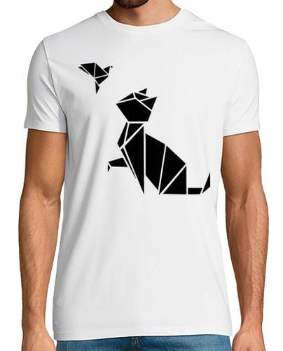 Camiseta Hombre Manga Corta origami: el gato y el pájaro laTostadora - latostadora.com - Modalova