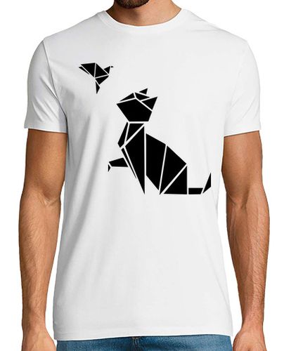 Camiseta origami: el gato y el pájaro - latostadora.com - Modalova