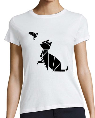 Camiseta Mujer Manga Corta origami: el gato y el pájaro laTostadora - latostadora.com - Modalova