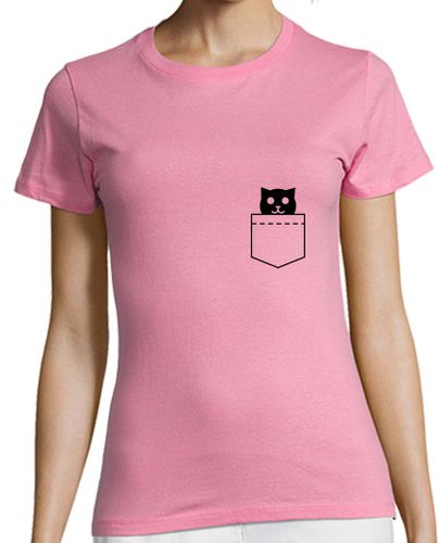 Camiseta mujer gato de bolsillo negro - latostadora.com - Modalova