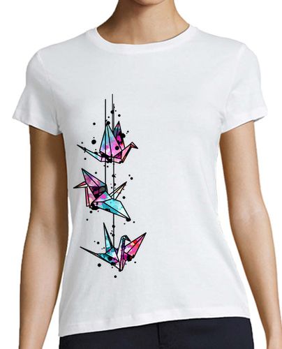 Camiseta Mujer Manga Corta origami blanco grúa acuarela laTostadora - latostadora.com - Modalova